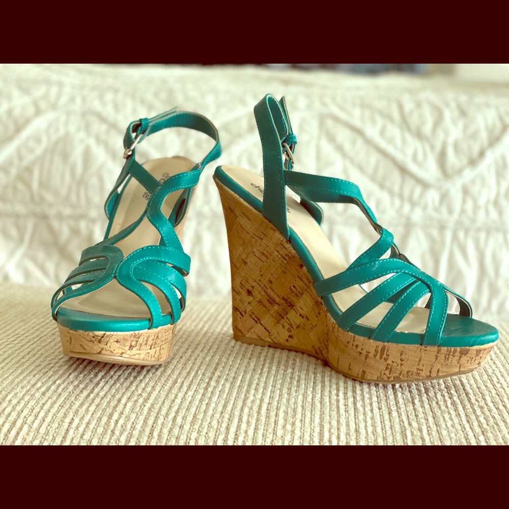 Teal wedge heels